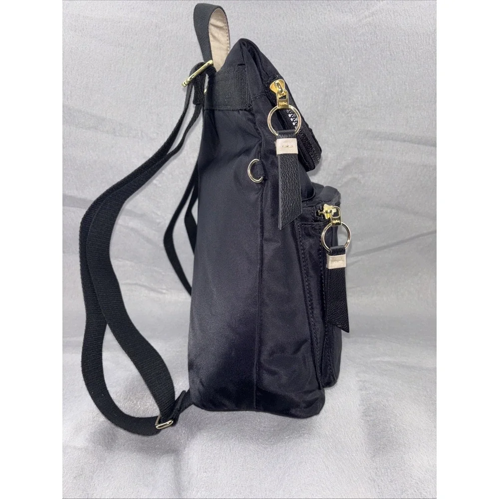 Kipling Black Nylon Messenger Style Backpack Gold Tone Hardware K19086 EUC 12X12